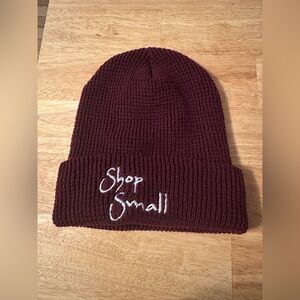 Burgundy Knit Beanie with Embroidery